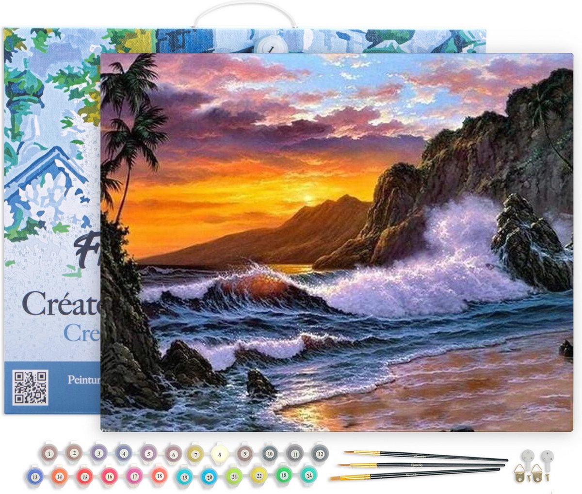 FiguredArt Schilderen op Nummer Volwassenen met lijst - Klif en golven - Handwerk acrylverf Kit DIY Compleet - 40x50cm Canvas al ingelijst